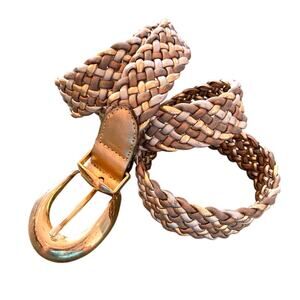 Y2K woven belt gold silver metallic braided size M goldtone buckle retro chic